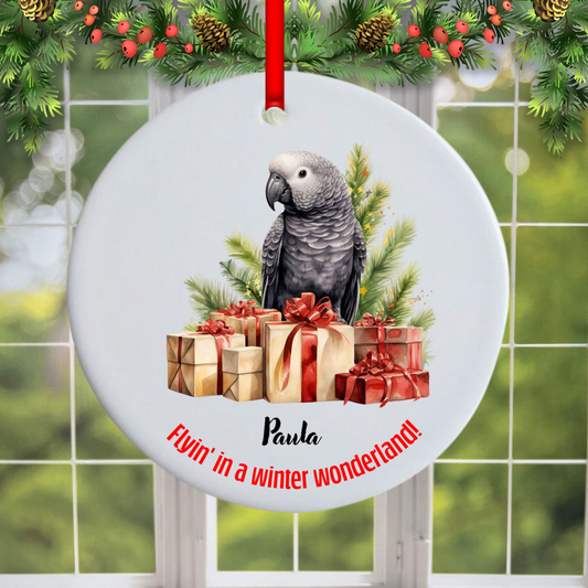 Personalized African Gray Christmas Ornament