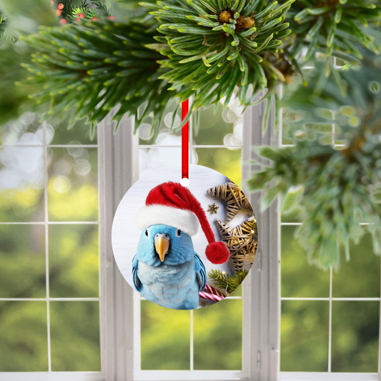 Blue Parakeet Christmas Ornament