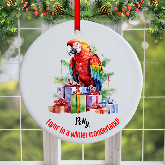 Personalized Scarlet Macaw Christmas Ornament