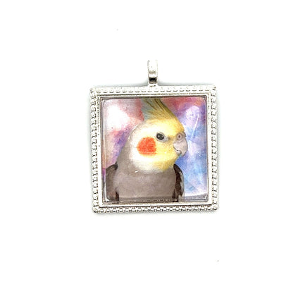 Gray Cockatiel Pendant with Snake Necklace