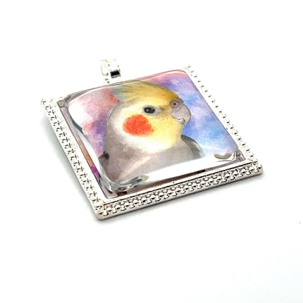 Gray Cockatiel Pendant with Snake Necklace