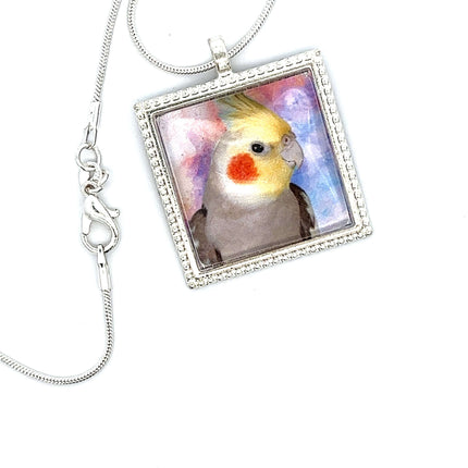 Gray Cockatiel Pendant with Snake Necklace