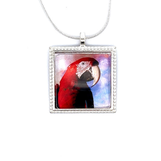 Scarlet Macaw Pendant with Snake Necklace
