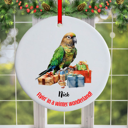 Personalized Green Cheek Conure Christmas Ornament