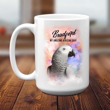 African Gray parrot coffee mug with personalization option