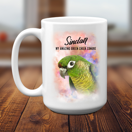 Custom made Green Cheek Conure mug with name of your choice